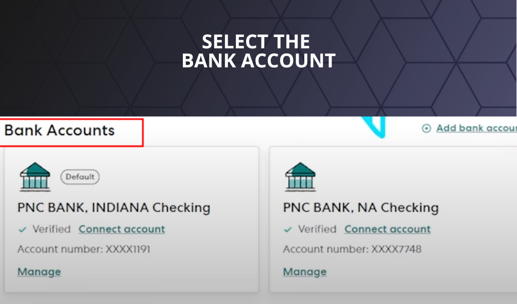 select the bank account