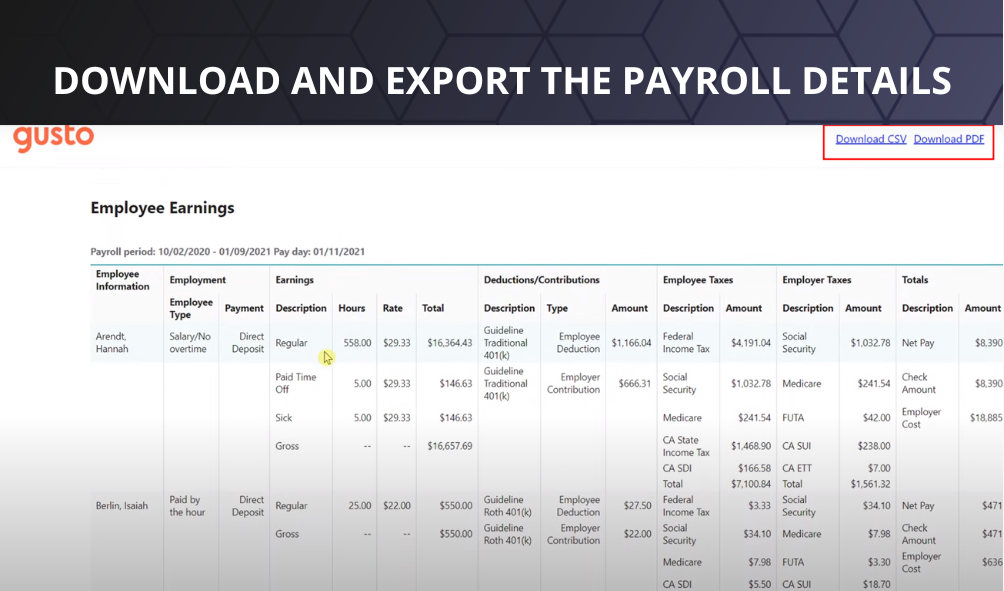 download and export the payroll details