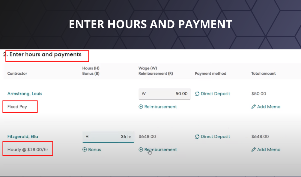 Enter Hours and Payments