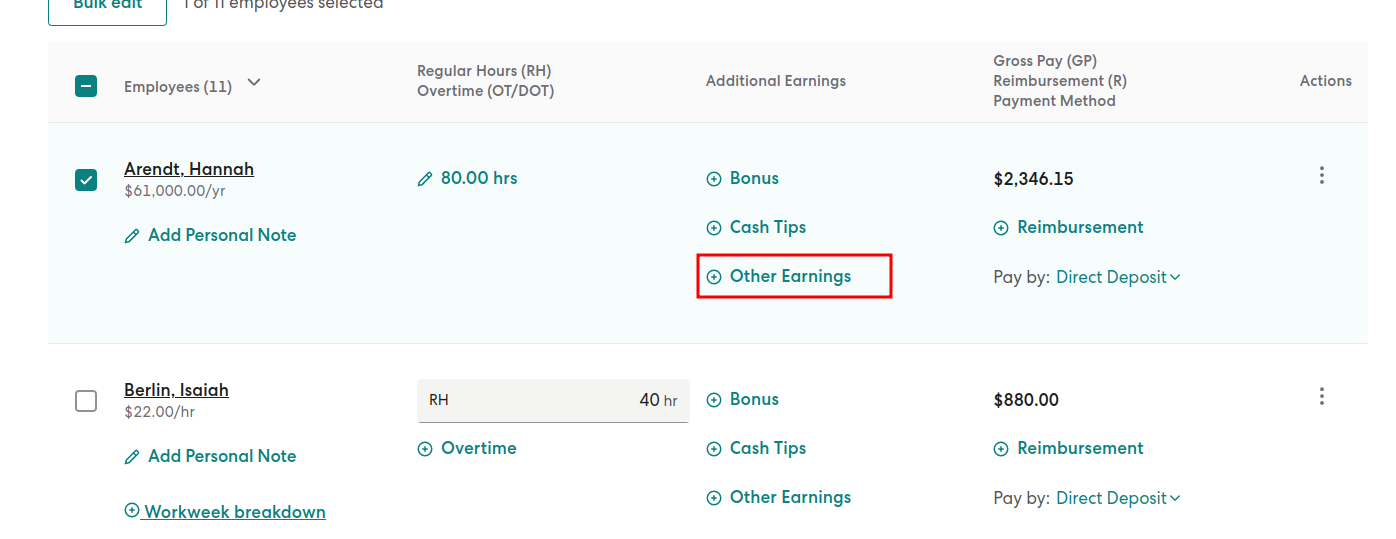 other earnings in gusto